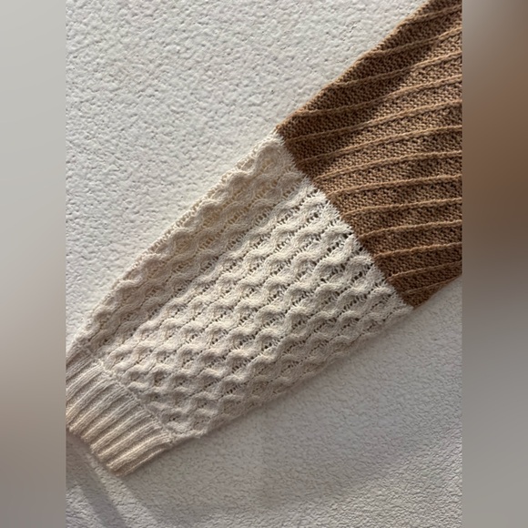 Cream Patchwork Boxy Cable-Knit Cardigan Sweater - Picture 3 of 7